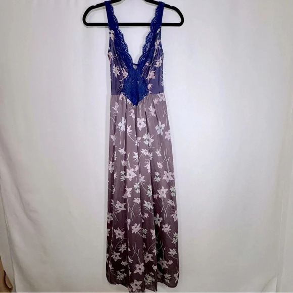 Olga Other - Vintage Olga nightgown slip dress nylon lace inset dark floral midi size M